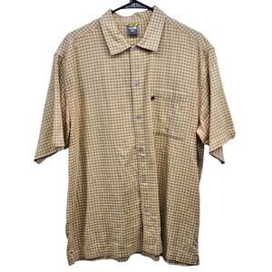 The North Face A5 Series Mens Short Sleeve Gingham Button Down Shirt Tan Brown L